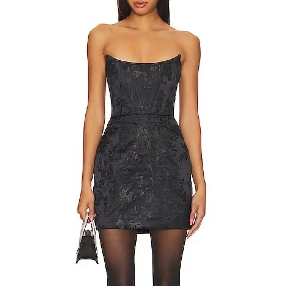 SAU LEE Janet Jacquard Mini Dress Strapless Chinese Corset Bustier Party Dress - Picture 5 of 16